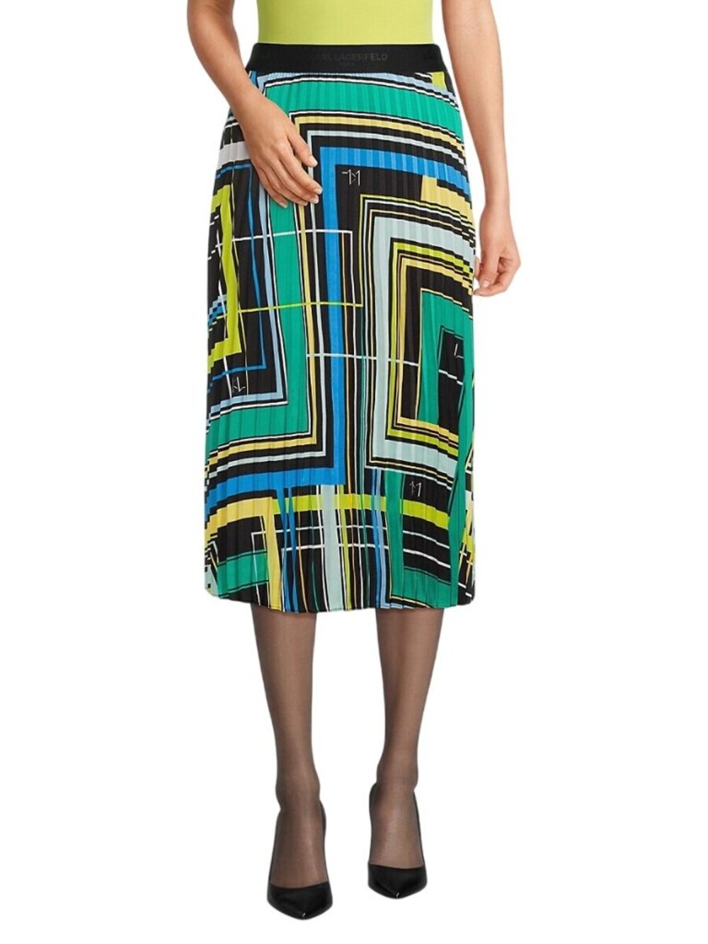 NWT Karl Lagerfeld Paris Roadmap Accordion Pleat Midi Skirt Black XL MSRP $119